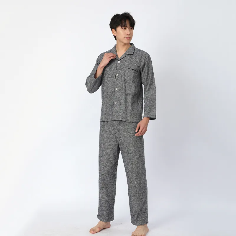 Пижама из хлопка с длинными рукавами, изготовленная из крашеной в пряже хлопковой фланели