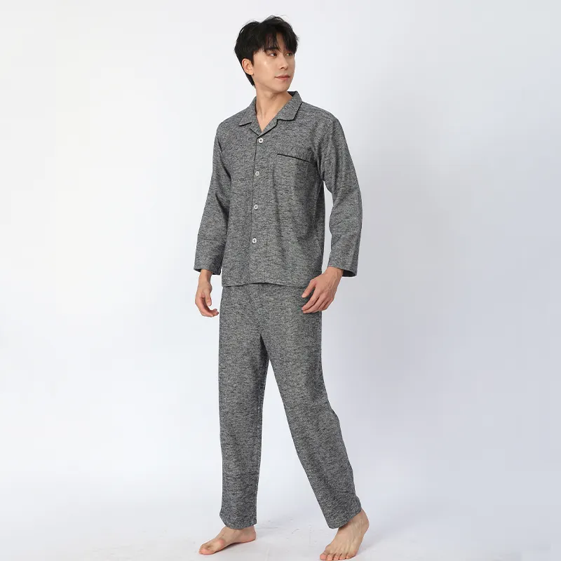 Пижама из хлопка с длинными рукавами, изготовленная из крашеной в пряже хлопковой фланели