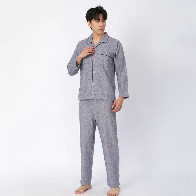 Пижама из хлопка с длинными рукавами, изготовленная из крашеной в пряже хлопковой фланели
