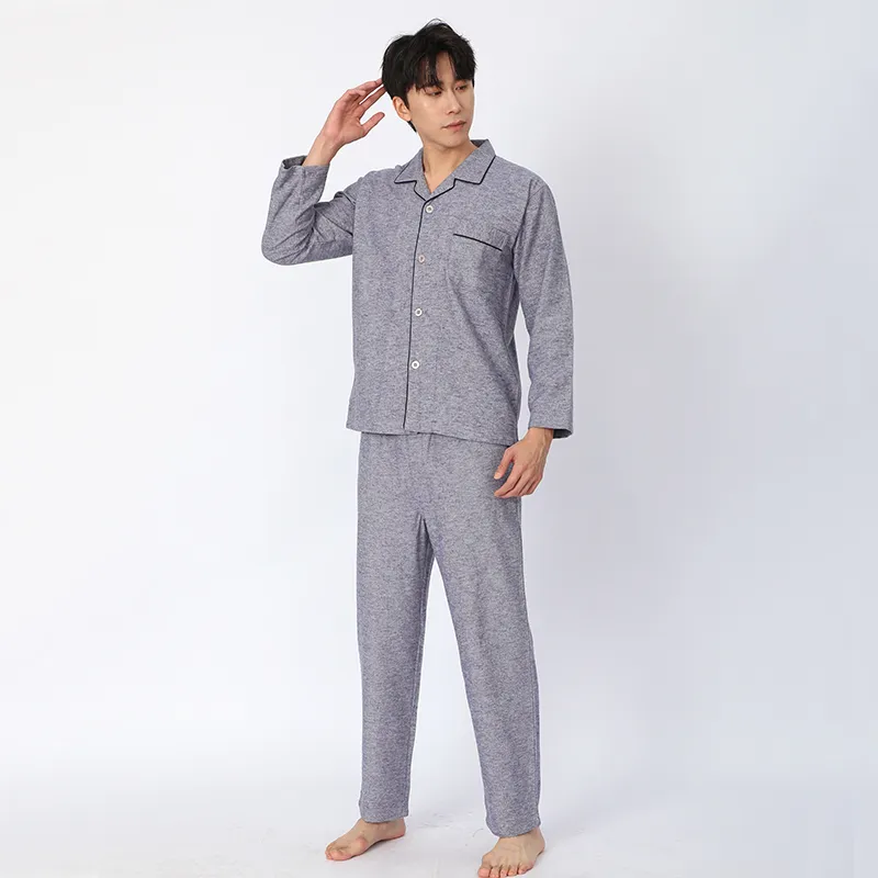 Пижама из хлопка с длинными рукавами, изготовленная из крашеной в пряже хлопковой фланели