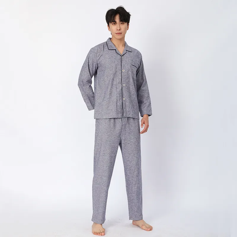 Пижама из хлопка с длинными рукавами, изготовленная из крашеной в пряже хлопковой фланели