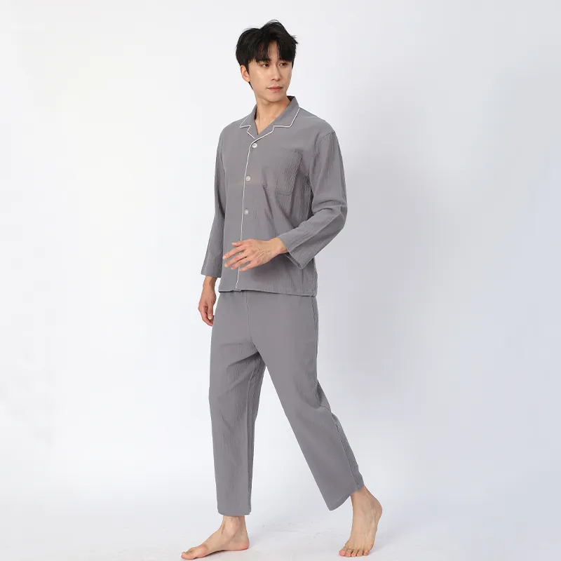 Пижама с длинными рукавами, 100% хлопок, из окрашенной хлопковой креповой ткани