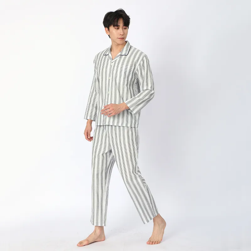 Пижама с длинными рукавами из 100% хлопка, изготовлена из двухслойной марлевой ткани, окрашенной в пряже