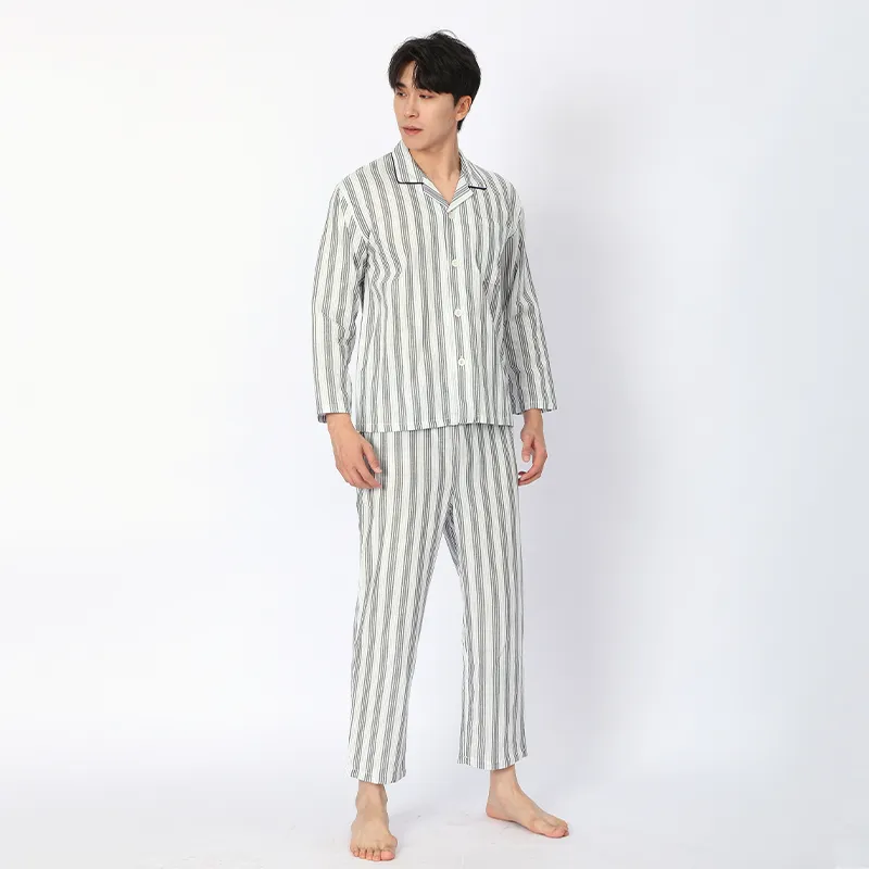 Пижама с длинными рукавами из 100% хлопка, изготовлена из двухслойной марлевой ткани, окрашенной в пряже