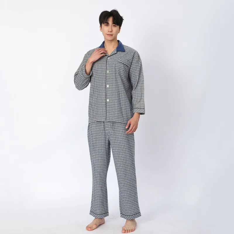 Пижама с длинными рукавами из 100% хлопка, изготовлена ​​из фланелевой ткани, окрашенной в пряже