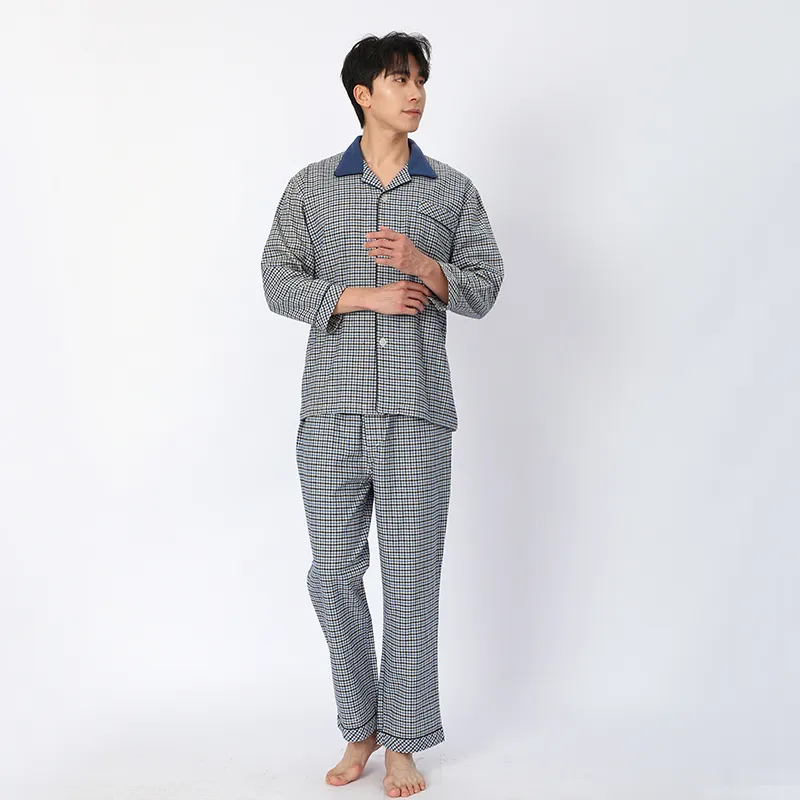 Пижама с длинными рукавами из 100% хлопка, изготовлена ​​из фланелевой ткани, окрашенной в пряже