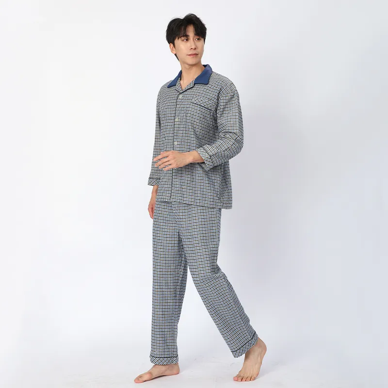 Пижама с длинными рукавами из 100% хлопка, изготовлена ​​из фланелевой ткани, окрашенной в пряже