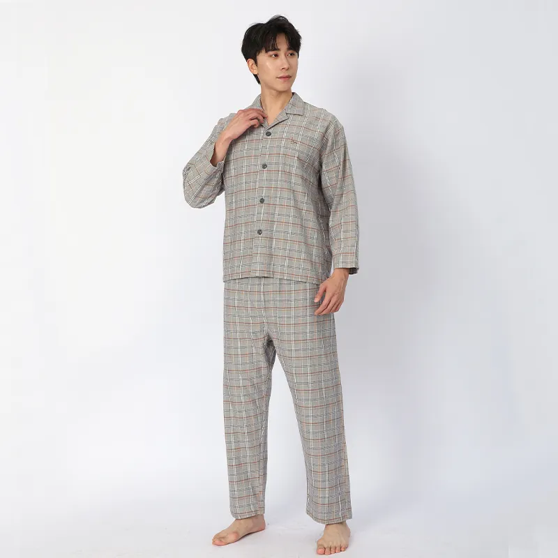 Пижама с длинными рукавами из 100% хлопка, изготовлена ​​из фланелевой ткани, окрашенной в пряже