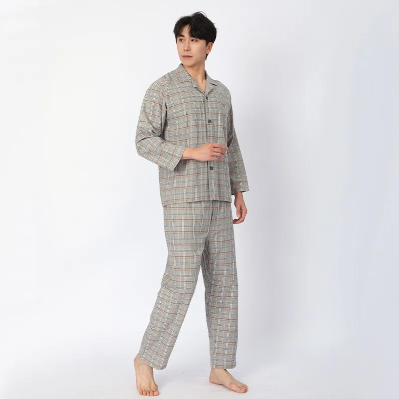 Пижама с длинными рукавами из 100% хлопка, изготовлена ​​из фланелевой ткани, окрашенной в пряже