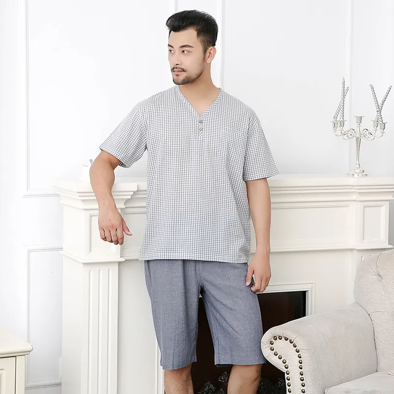 Пижама с короткими рукавами и шортами из 100% хлопка, креповая ткань, окрашенная в пряже