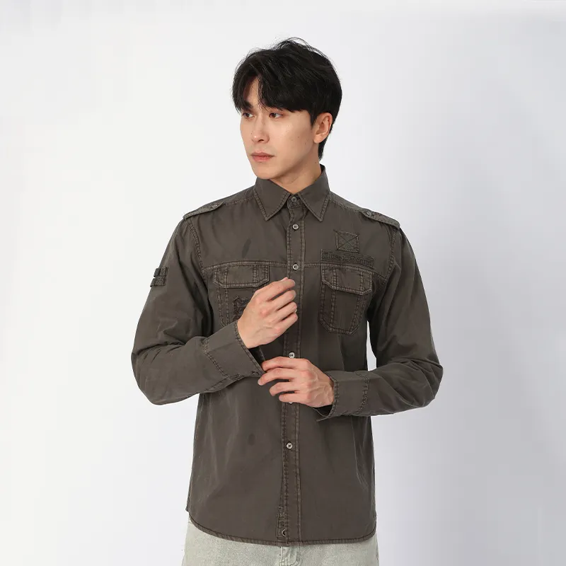 Рубашка с длинным рукавом, 100% хлопок, окрашенная в готовом виде