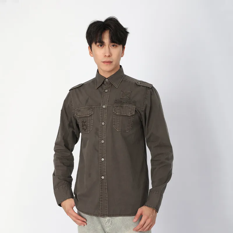 Рубашка с длинным рукавом, 100% хлопок, окрашенная в готовом виде