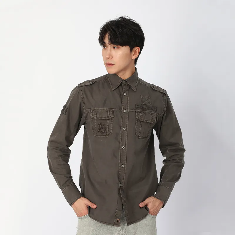 Рубашка с длинным рукавом, 100% хлопок, окрашенная в готовом виде