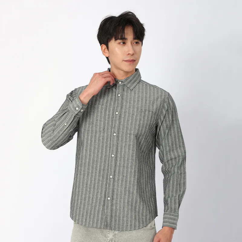 Рубашка с длинным рукавом, 100% хлопок, окрашенная в пряже + набивной рисунок