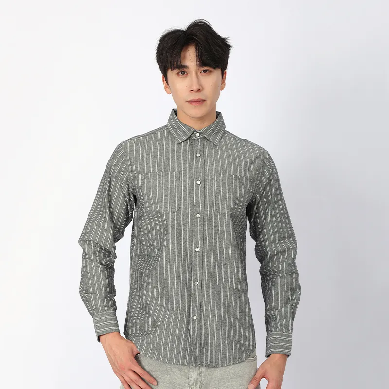 Рубашка с длинным рукавом, 100% хлопок, окрашенная в пряже + набивной рисунок