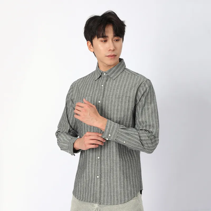 Рубашка с длинным рукавом, 100% хлопок, окрашенная в пряже + набивной рисунок