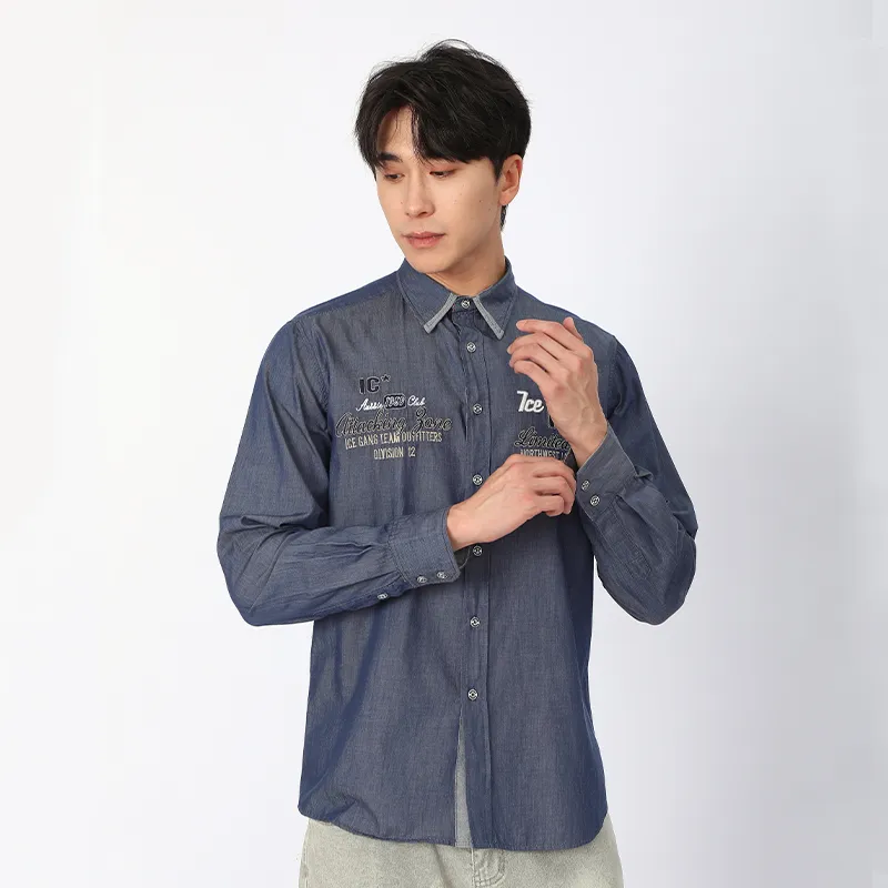 Рубашка с длинным рукавом, 100% хлопок, ткань, окрашенная в пряже