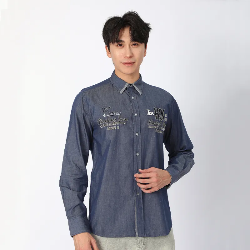 Рубашка с длинным рукавом, 100% хлопок, ткань, окрашенная в пряже