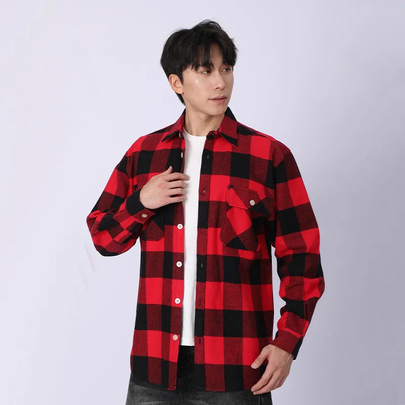 Рубашка с длинным рукавом, 100% хлопок, флис, окрашенный в пряже