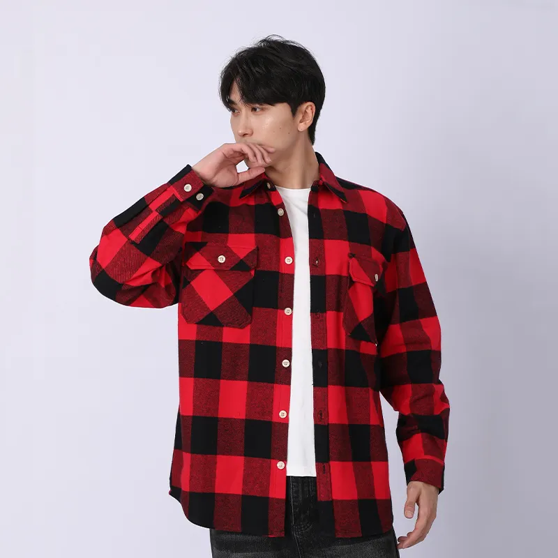 Рубашка с длинным рукавом, 100% хлопок, флис, окрашенный в пряже