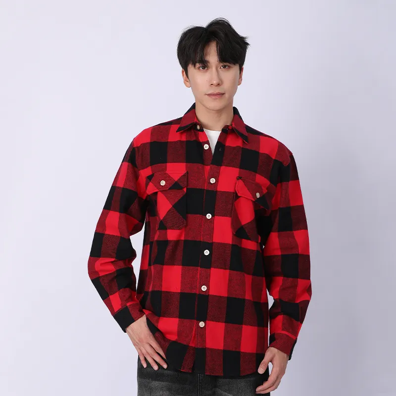 Рубашка с длинным рукавом, 100% хлопок, флис, окрашенный в пряже