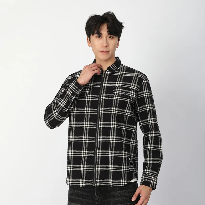 Рубашка с длинным рукавом из 100% хлопка, флисовая ткань, окрашенная в пряже