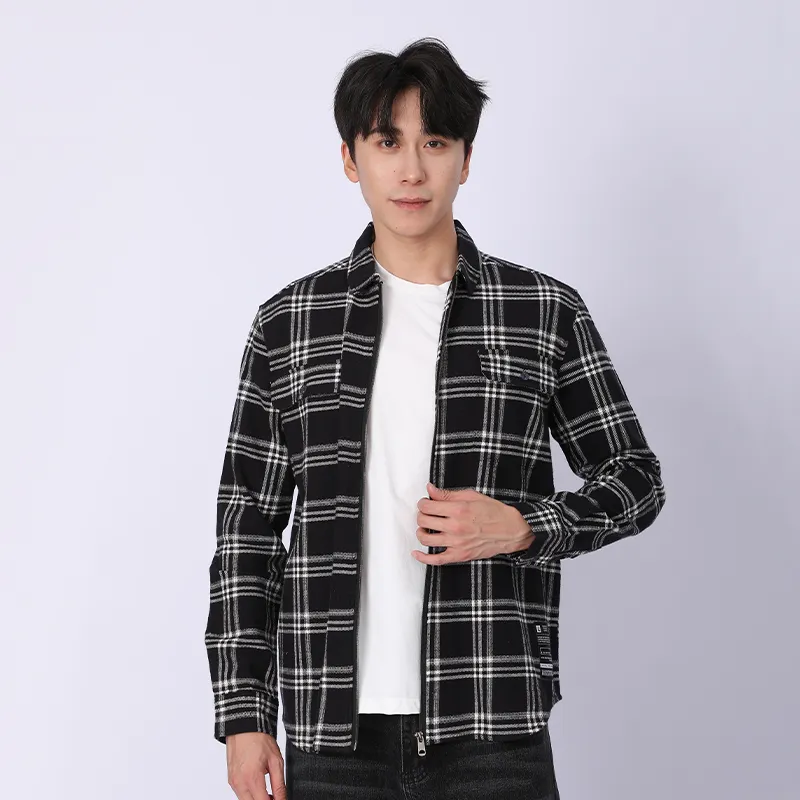 Рубашка с длинным рукавом из 100% хлопка, флисовая ткань, окрашенная в пряже