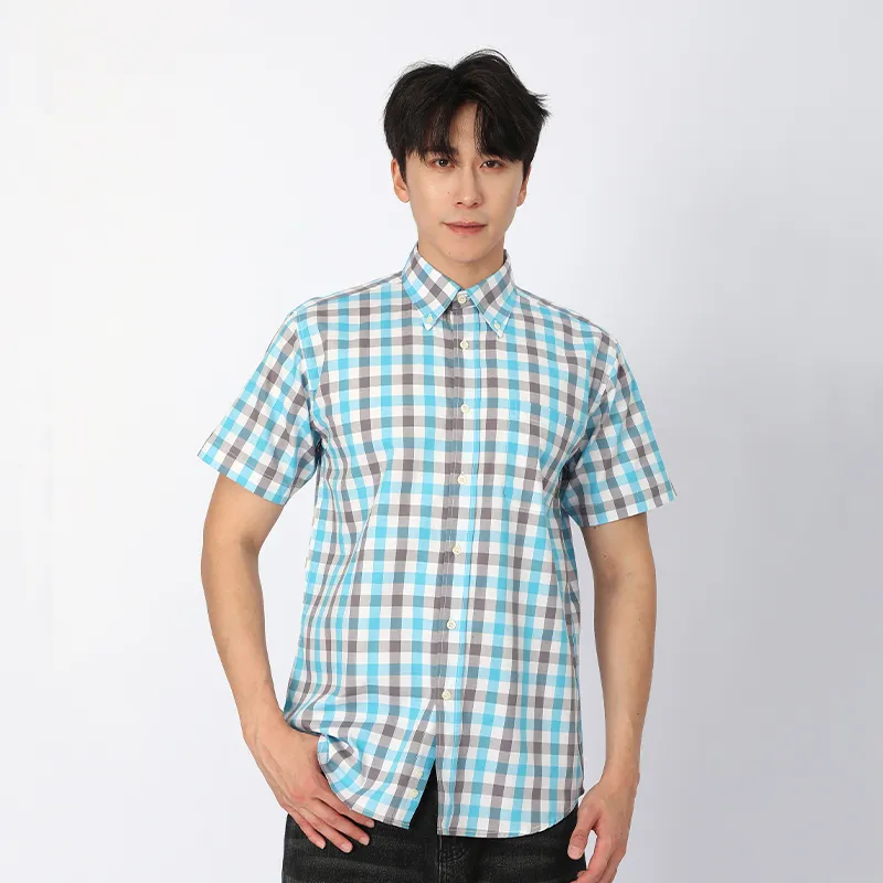 Рубашка с коротким рукавом, 100% хлопок, ткань, окрашенная в пряже