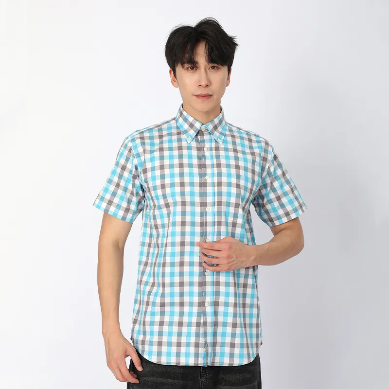 Рубашка с коротким рукавом, 100% хлопок, ткань, окрашенная в пряже