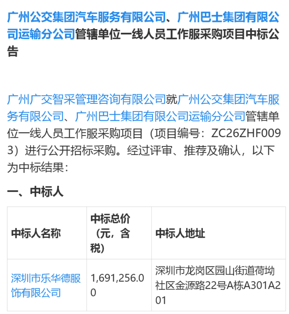 Новость: компания Shenzhen Lehuade Clothing выиграла тендер на поставку рабочей одежды для сотрудников Гуанчжоуской корпорации общественного транспорта
