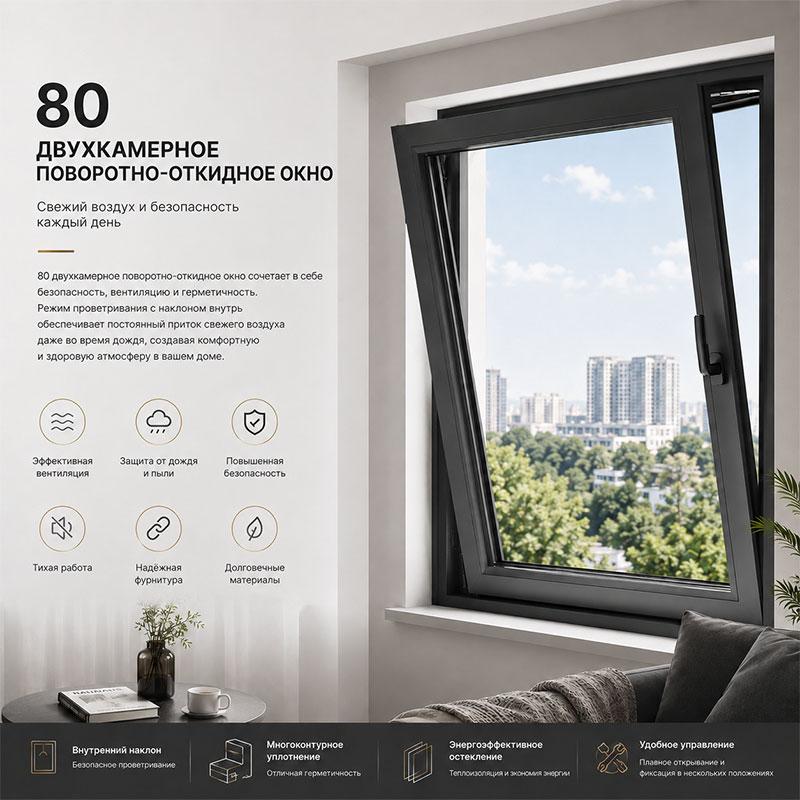 80 Окно с поворотно-откидным открыванием