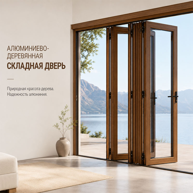 Алюминиево-деревянная складная дверь