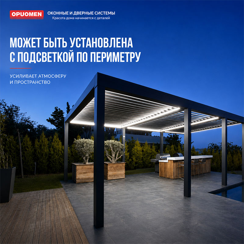 Беседка с жалюзийной крышей