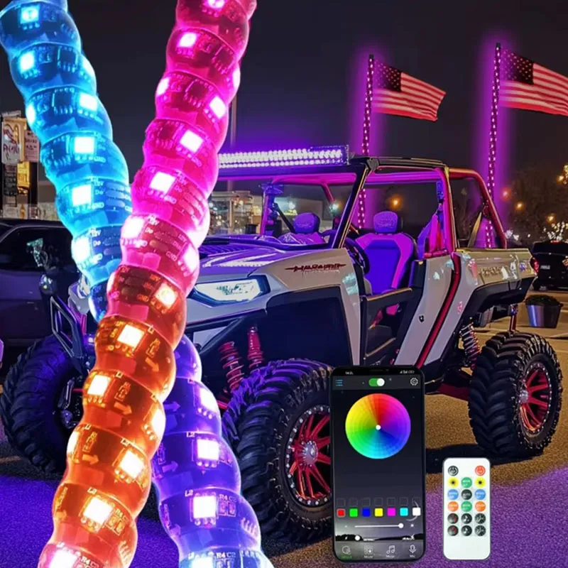 Hyper COB RGB спиралевидные автомобильные фонари LED 2ft 3ft с эффектом догоняющеготанцующего света Приложение + пульт ДУ для внедорожников Новое