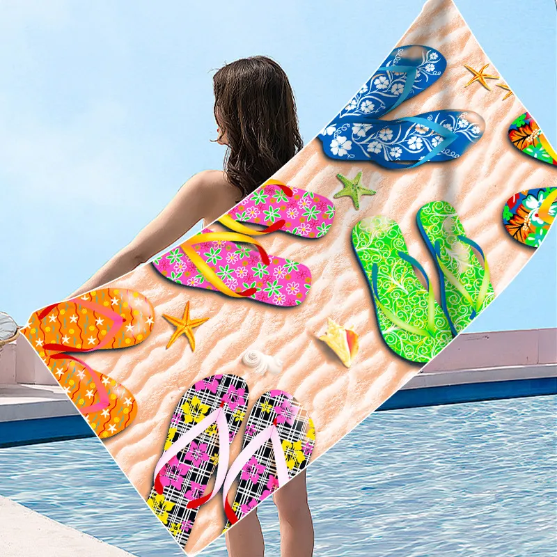 Пляжное полотенце с вышитым логотипом, 3D-персонажем из мультфильма, индивидуальными формами, впитывающим коралловым флисом