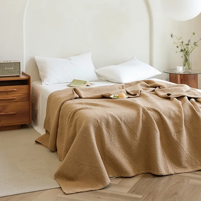 Утепленный шестислойный хлопковый плед из марли с жаккардовым узором