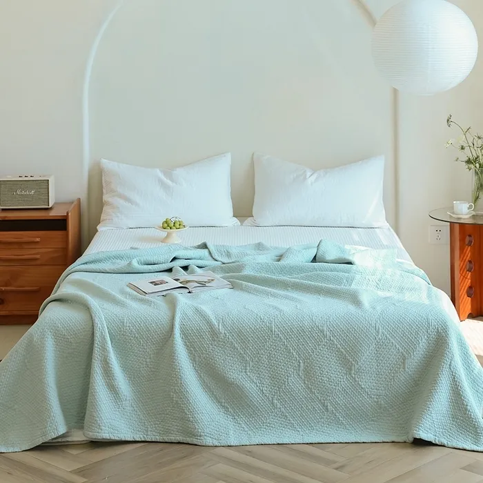 Утепленный шестислойный хлопковый плед из марли с жаккардовым узором