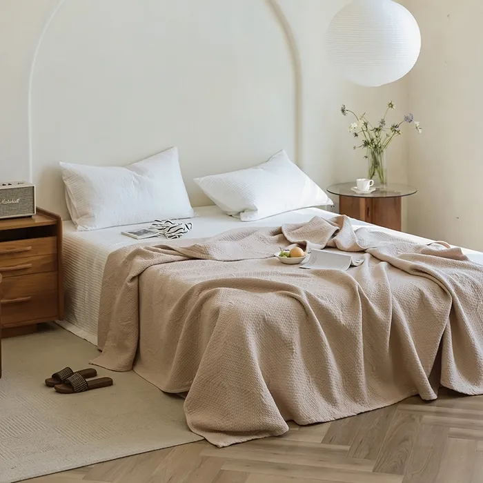 Утепленный шестислойный хлопковый плед из марли с жаккардовым узором