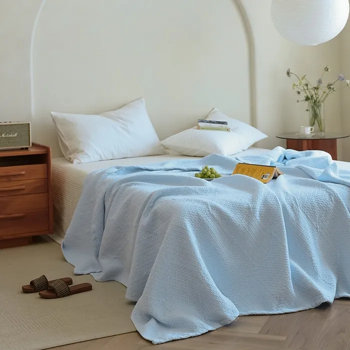 Утепленный шестислойный хлопковый плед из марли с жаккардовым узором