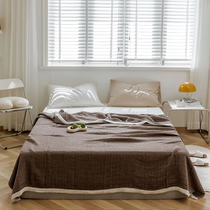 Японский хлопковый плед из марли, гладкокрашеный для кондиционера, дивана