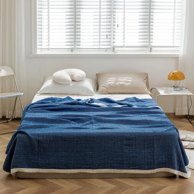 Японский хлопковый плед из марли, гладкокрашеный для кондиционера, дивана