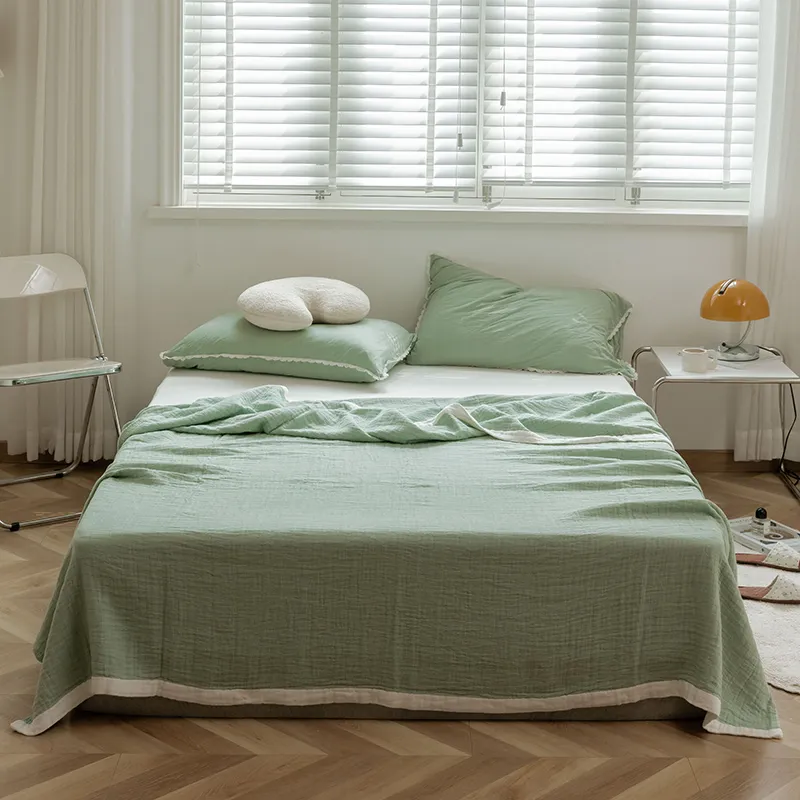 Японский хлопковый плед из марли, гладкокрашеный для кондиционера, дивана