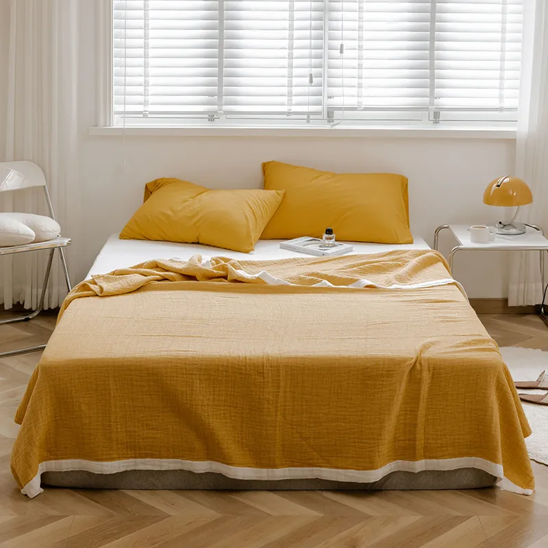 Японский хлопковый плед из марли, гладкокрашеный для кондиционера, дивана