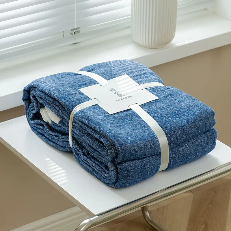 Японский хлопковый плед из марли, гладкокрашеный для кондиционера, дивана