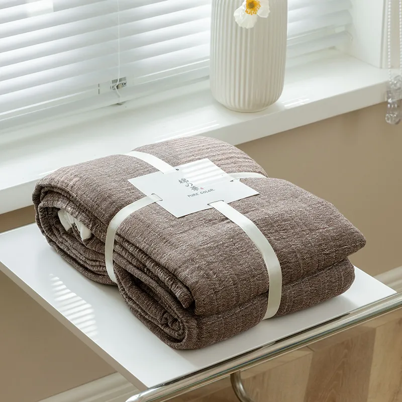 Японский хлопковый плед из марли, гладкокрашеный для кондиционера, дивана