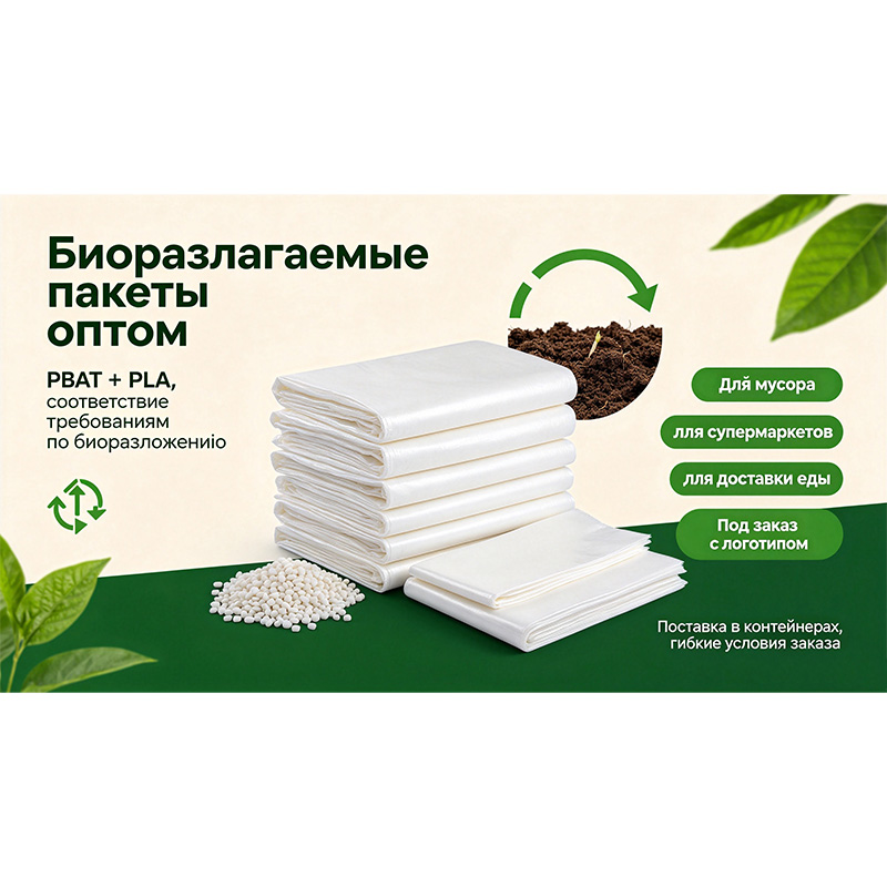 Полностью биоразлагаемые экологичные пакеты (состав: PBAT + PLA)