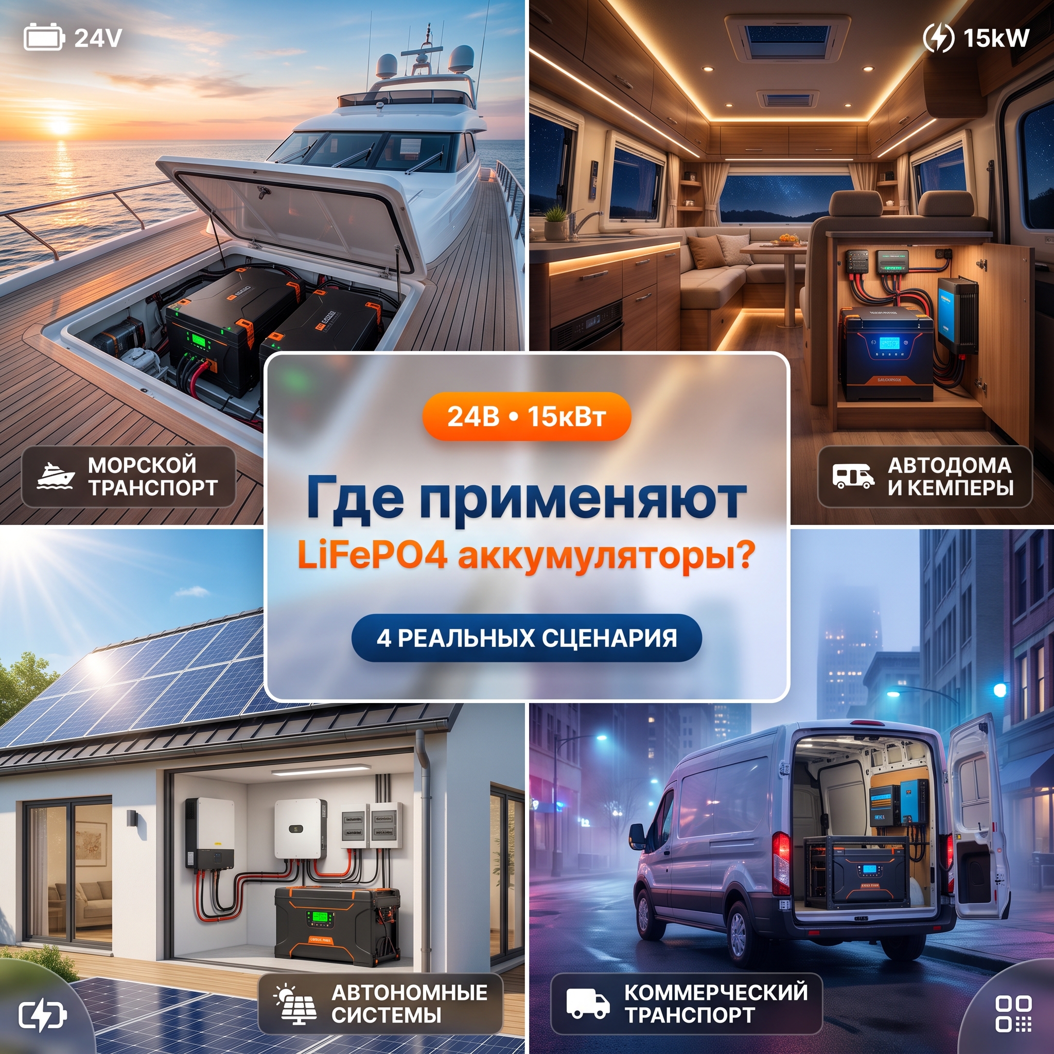 Где применяют 24В 15кВт LiFePO4 аккумуляторы?