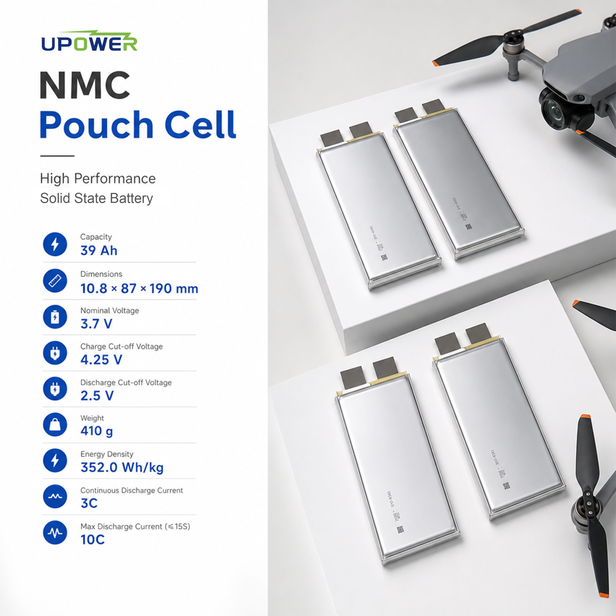 Полутвердотельные NMC аккумуляторные ячейки ULi 400Wh/Kg 33Ah 39Ah 40Ah 72Ah 80Ah 1188190 в пакетах, 40000 мАч, разряд 2C для FPV дронов и БПЛА