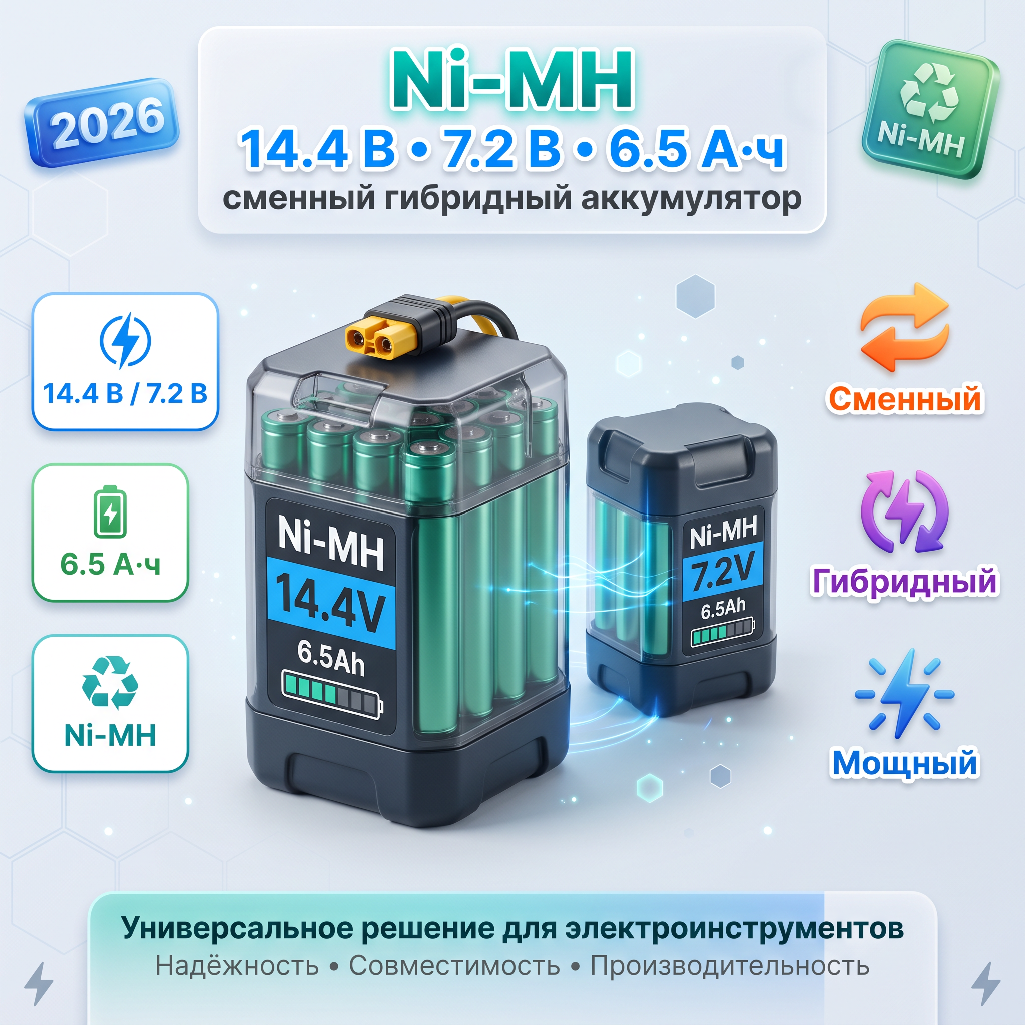 Ni-MH 14.4 В 7.2 В 6.5 А·ч сменный гибридный аккумулятор