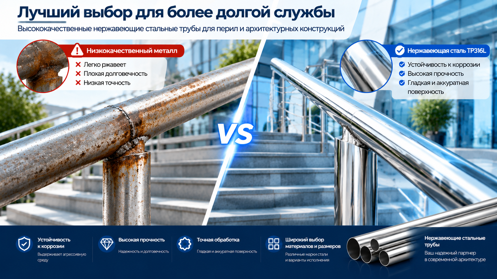 Труба нержавеющая для перил — надёжная и долговечная